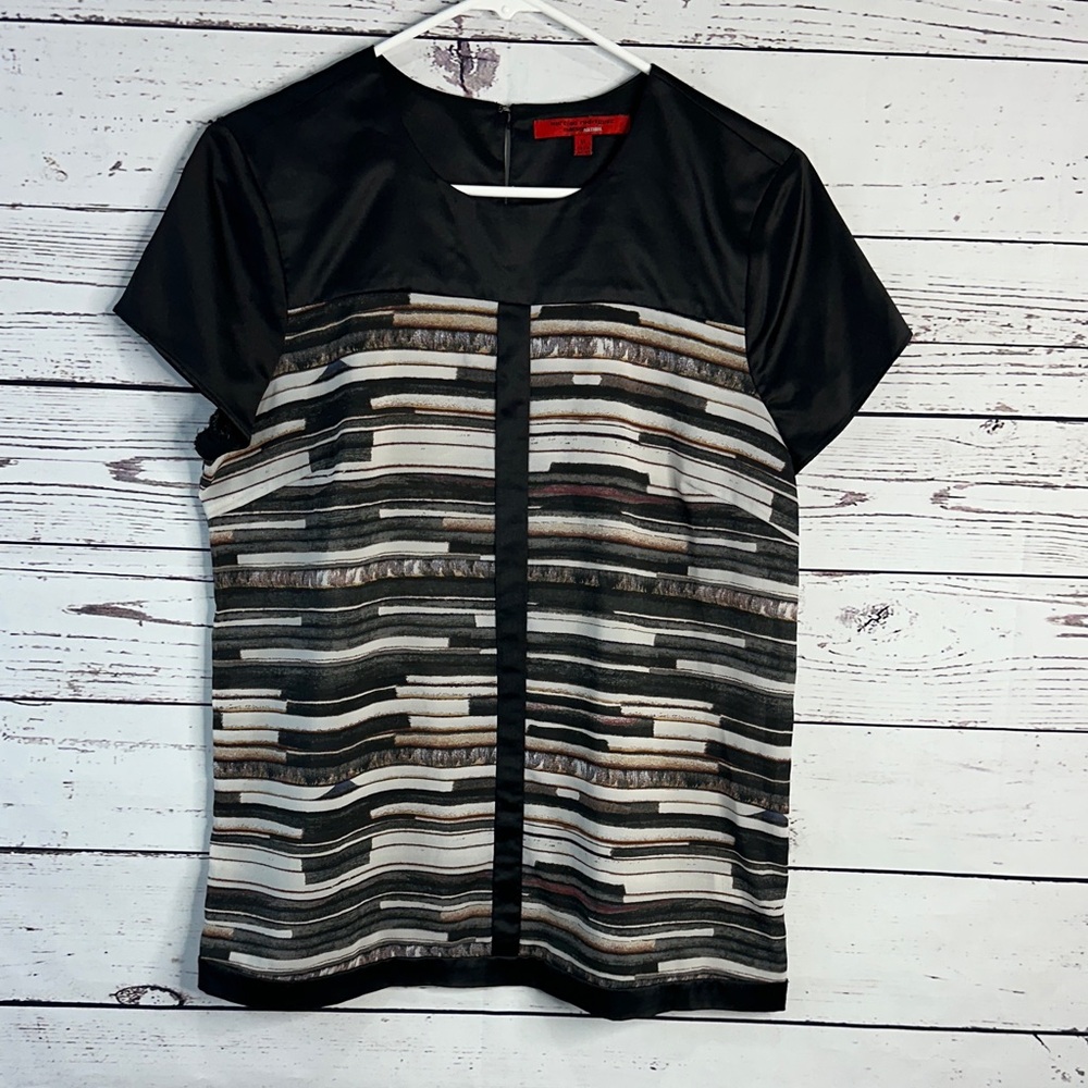Narciso Rodriguez Black and Cream Striped Tee